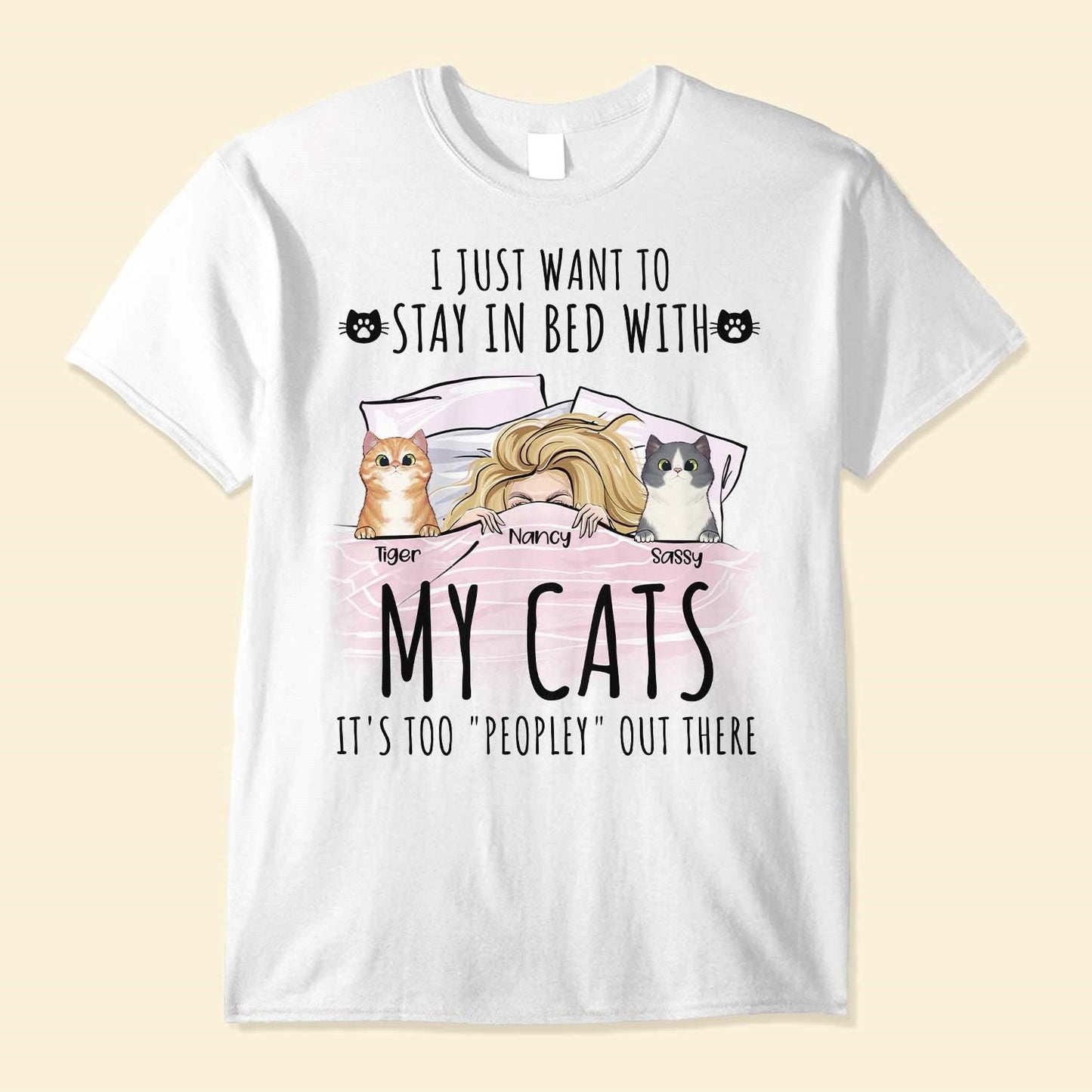 Stay In Bed With My Cats - Personalized Shirt - Gift For Cat Lovers, Cat Mom - Peeking Cats-Macorner