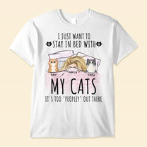 Stay In Bed With My Cats - Personalized Shirt - Gift For Cat Lovers, Cat Mom - Peeking Cats-Macorner