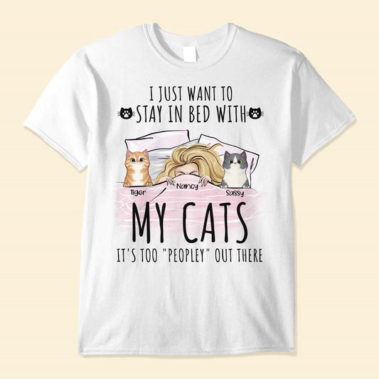 Stay In Bed With My Cats - Personalized Shirt - Gift For Cat Lovers, Cat Mom - Peeking Cats-Macorner