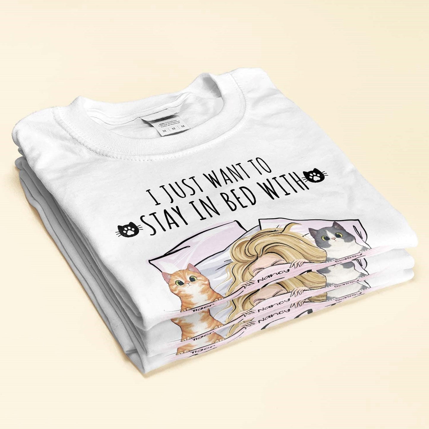 Stay In Bed With My Cats - Personalized Shirt - Gift For Cat Lovers, Cat Mom - Peeking Cats-Macorner