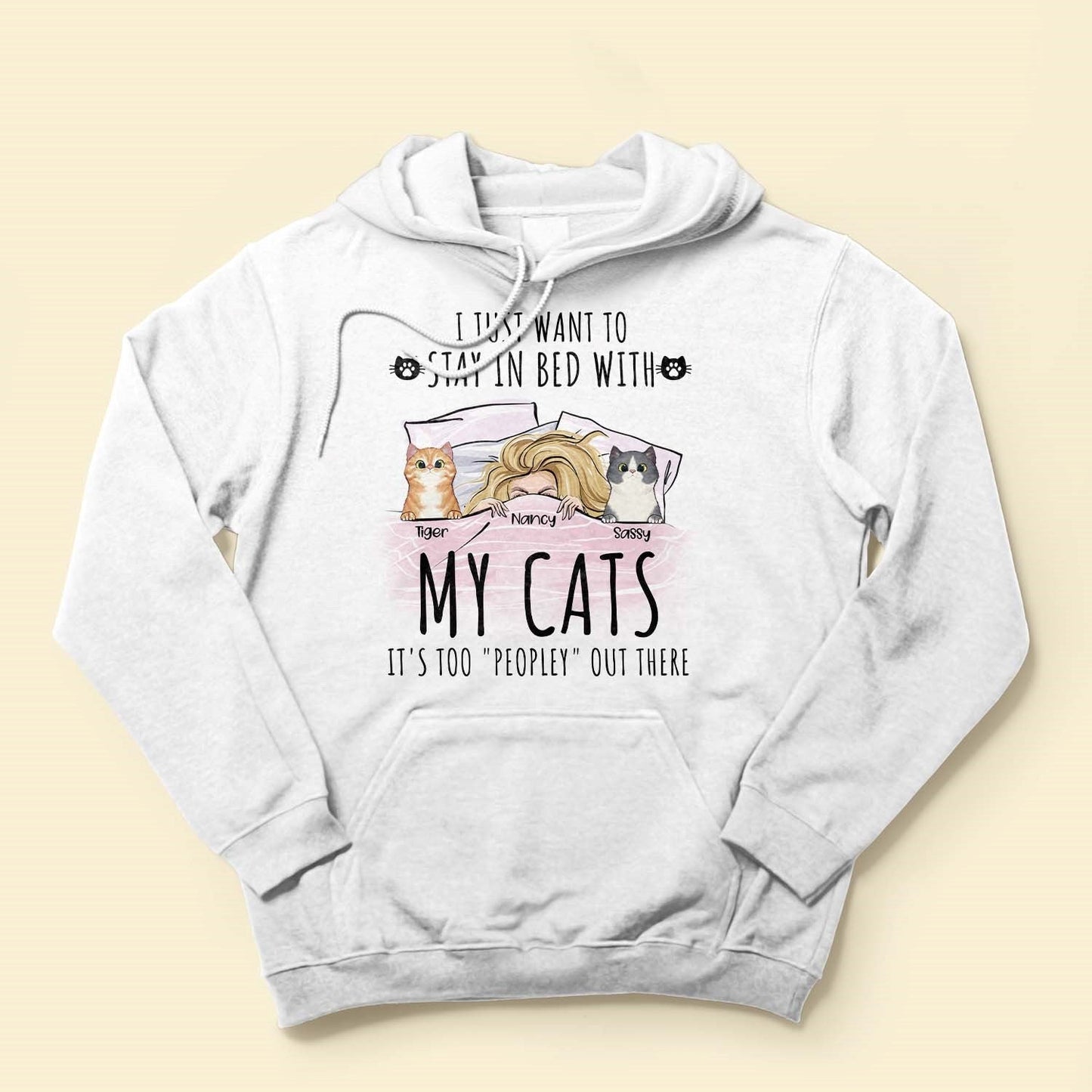 Stay In Bed With My Cats - Personalized Shirt - Gift For Cat Lovers, Cat Mom - Peeking Cats-Macorner
