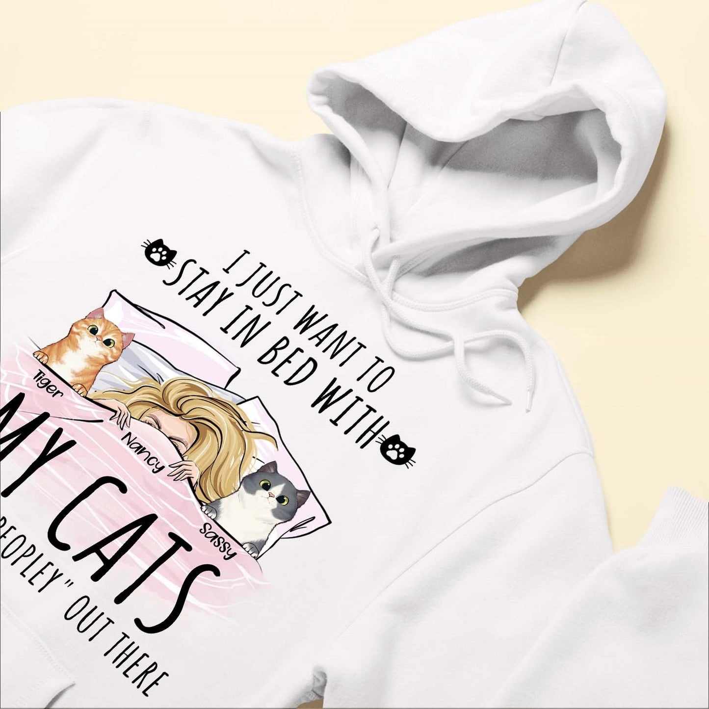 Stay In Bed With My Cats - Personalized Shirt - Gift For Cat Lovers, Cat Mom - Peeking Cats-Macorner
