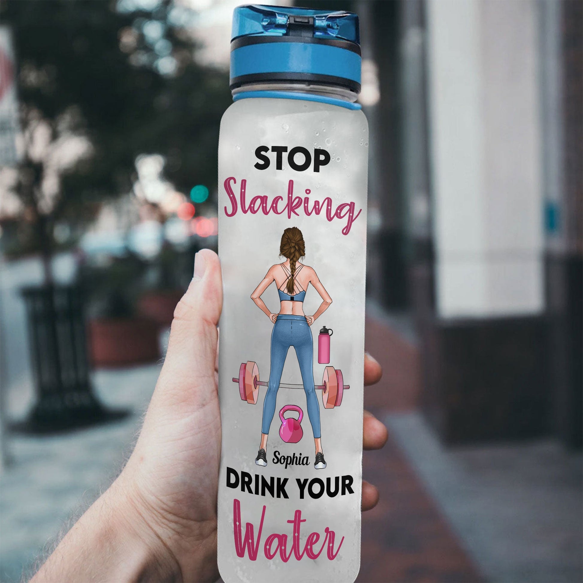 Stop Slacking Drink Your Water - Personalized Tracker Bottle - Birthday  Motivation Gift For Fitness Girls, Gymers, Besties, Sisters, Daughters