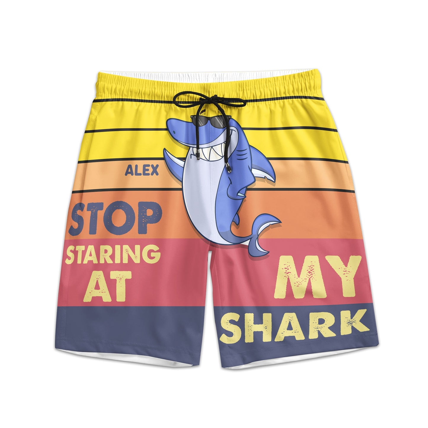 Stop Staring At My Shark- Personalized Couple Beach Shorts