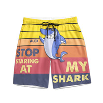 Stop Staring At My Shark- Personalized Couple Beach Shorts