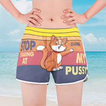 Stop Staring At My Shark- Personalized Couple Beach Shorts