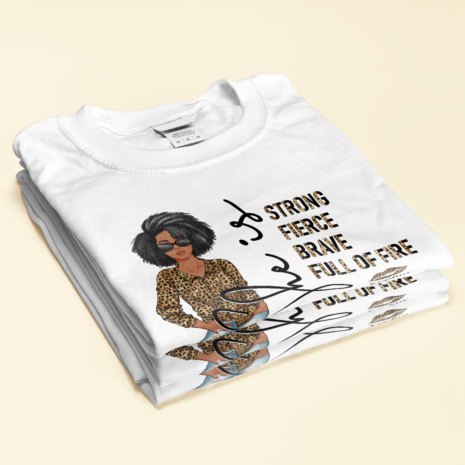 Strong Fierce Brave Full Of Fire - Personalized Shirt - Birthday Gift For Black Woman, Black Girl - Leopard Girl