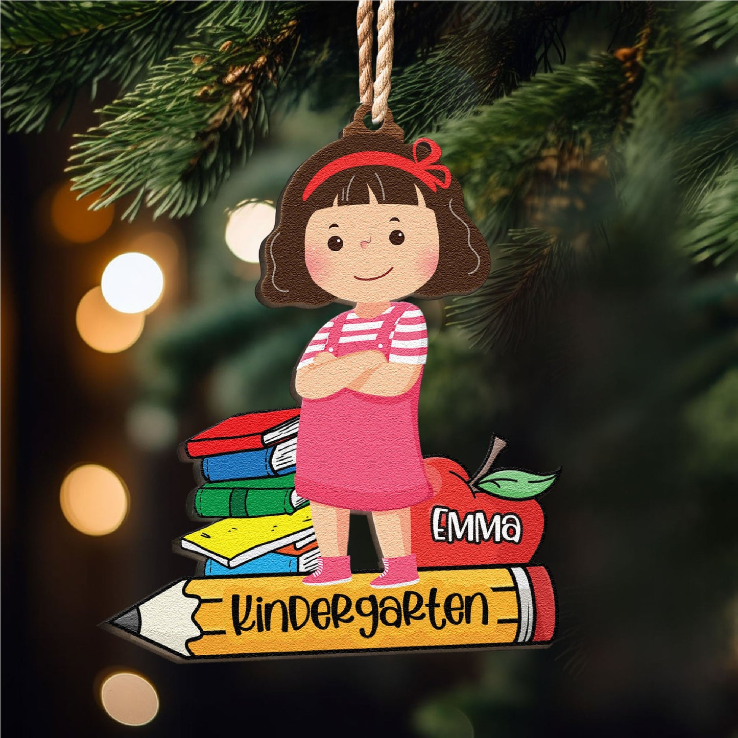 Student On Pencil - Personalized Wooden Ornament