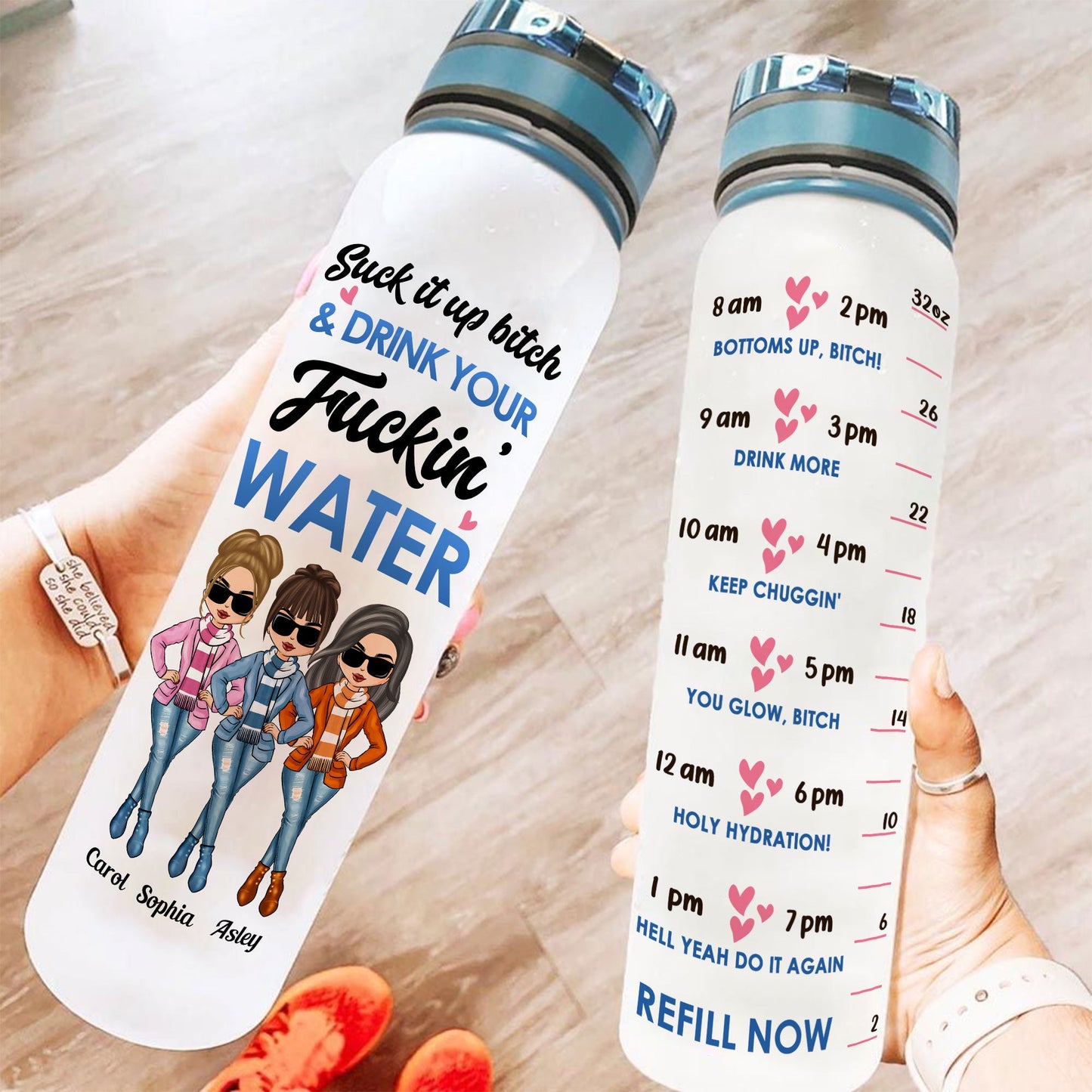 Suck It Up Bitch - Personalized Water Tracker Bottle - Birthday, Motivation Gift For Besties, Soul Sisters, Sistas, Bff, Friends