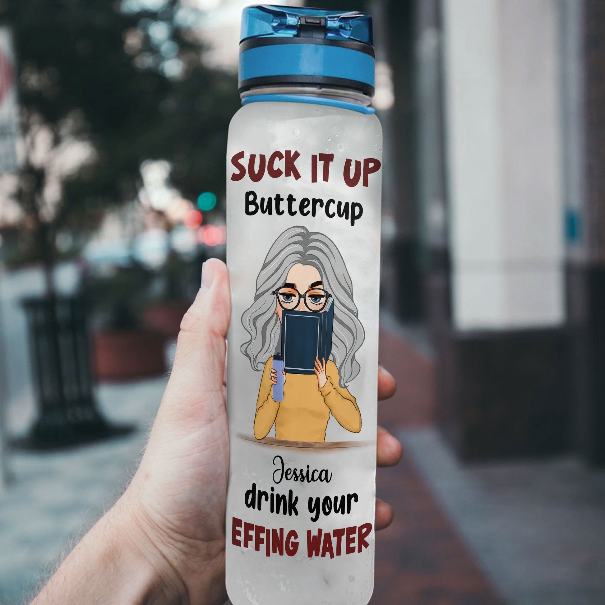 Suck It Up Buttercup  - Personalized Water Tracker Bottle  - Birthday, Funny  Gift For Her, Girl, Woman, Book Lovers, Book Worm