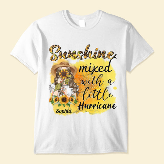 Sunshine Mixed With A Little Hurricane - Personalized shirt - Birthday Gift For Girl, Woman, Hippie, Country Girl - Sunflower Girl