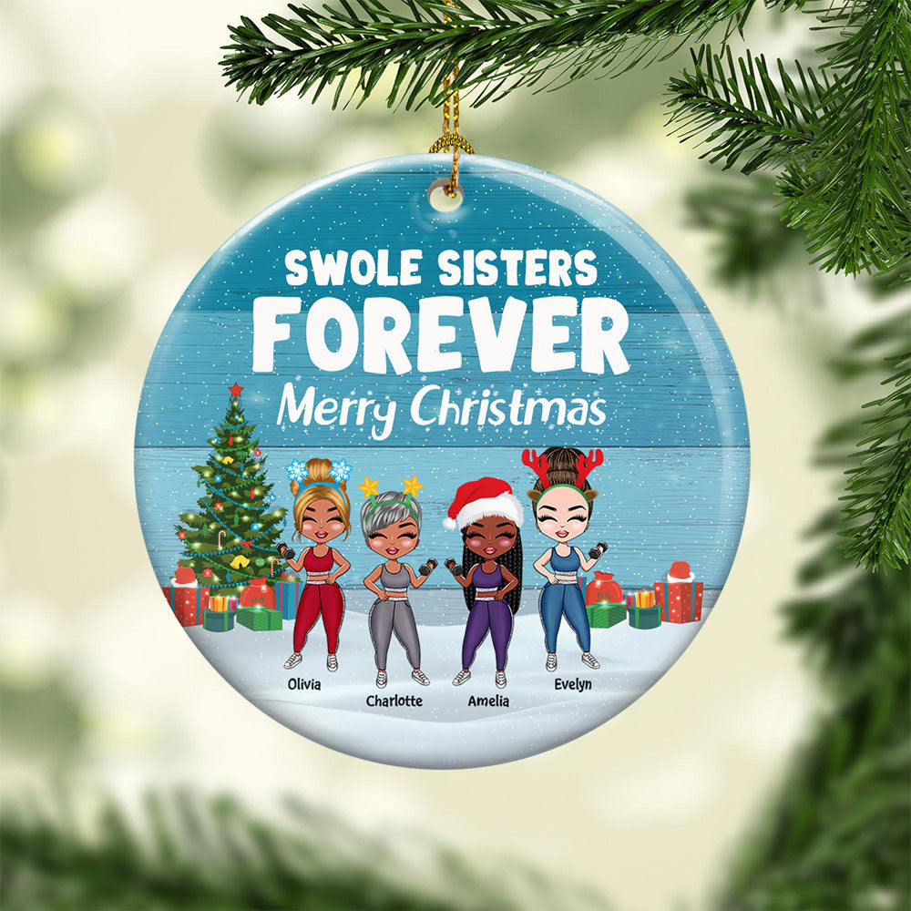 Swole Sister Forever - Personalized Ceramic Ornament - Christmas Gift For Fitness Lovers