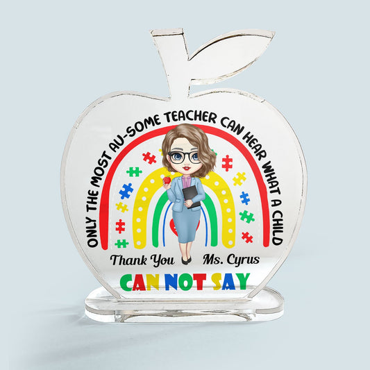 The Most Au-Some Teacher - Personalized Apple Shaped Acrylic Plaque - Birthday, Year End, School Leaving Gift For Teachers, Teacher Assistants - From Autism Students' Family