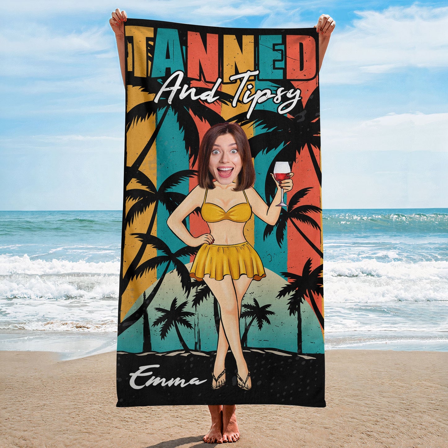 Tanned And Tipsy - Personalized Photo Beach Towel