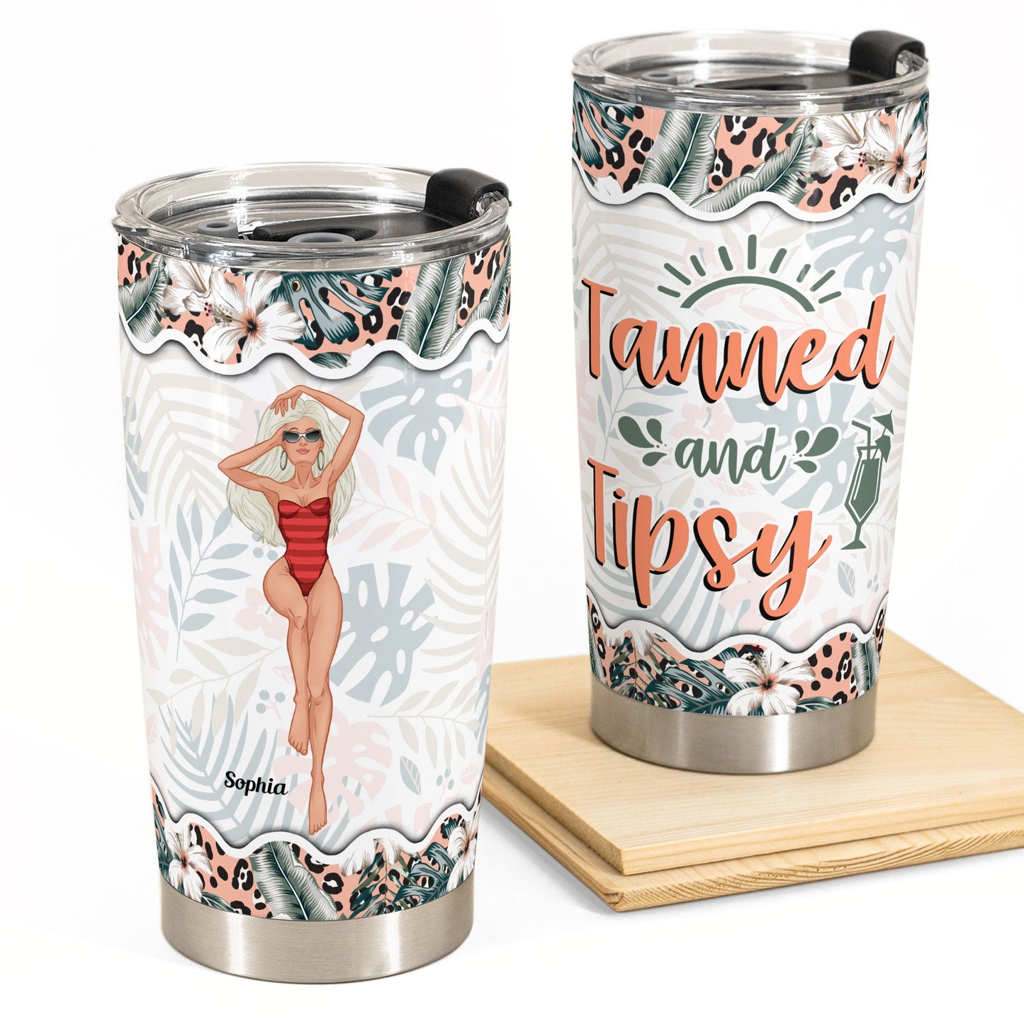 Tanned And Tipsy - Personalized Tumbler Cup - Birthday Gift For Girls -  Funny Vacation
