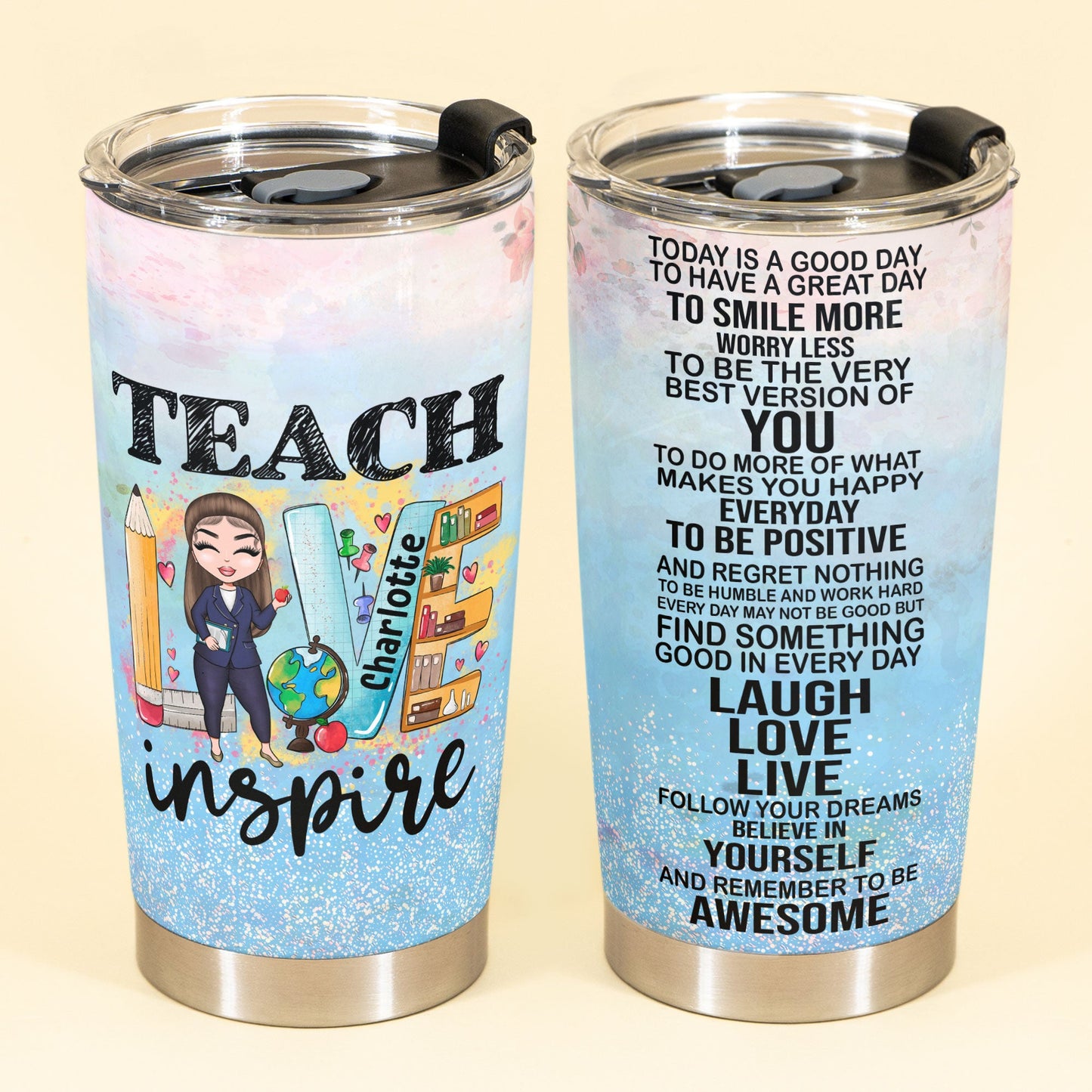 Personalized Teacher Tumbler With Straw Best Teacher Ever Cup