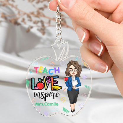 Teach Love Inspire Teacher Apple Shaped - Personalized Acrylic Keychain