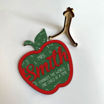 Teacher Changes The World - Personalized Custom Apple-Shaped 2 Layers Wooden Plaque