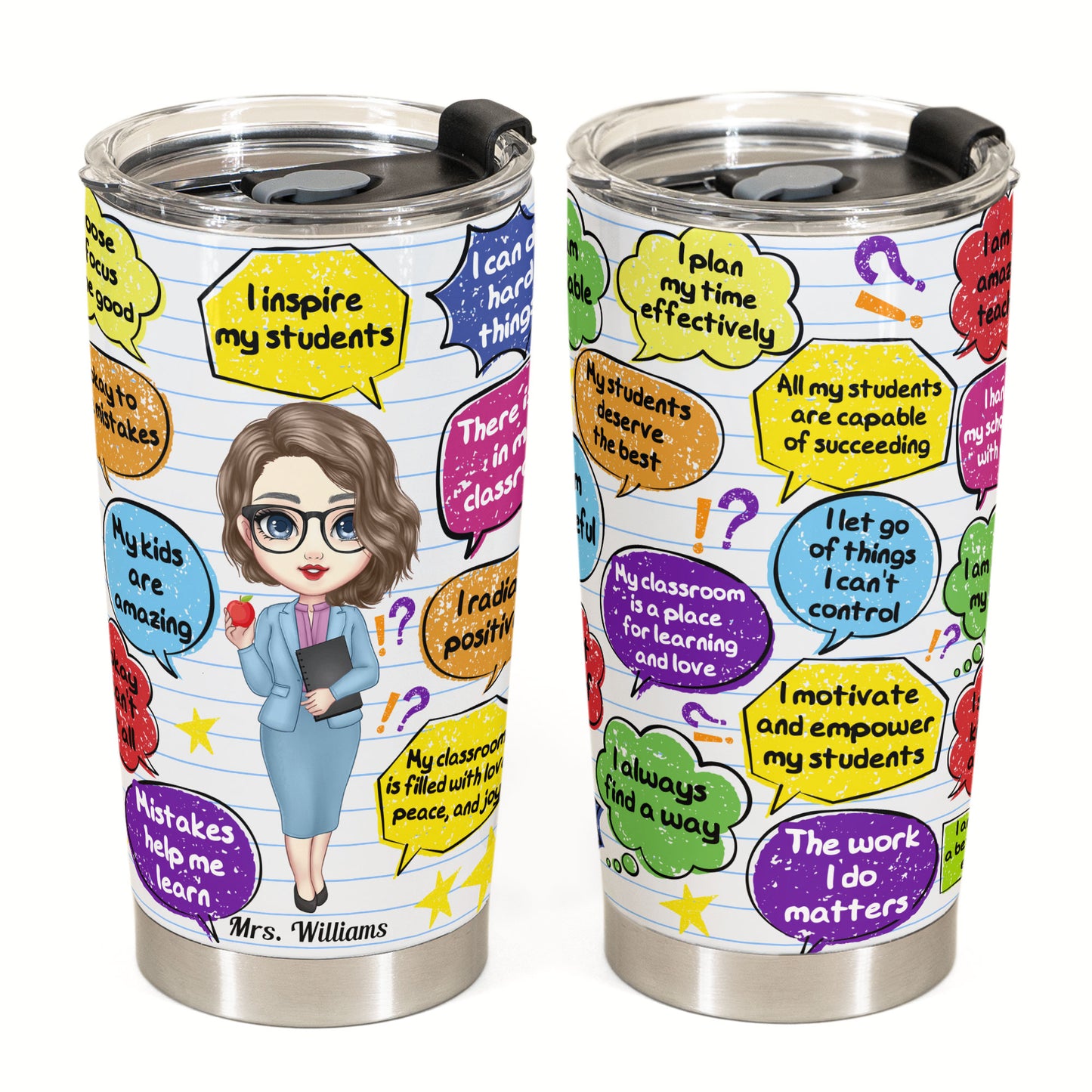 Teacher Daily Affirmations - Personalized Tumbler Cup - Birthday, Back To School Gift For Teachers, Colleagues, New Teacher Gift