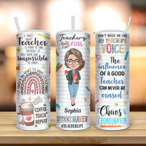 Teacher Fuel - Personalized Skinny Tumbler - Birthday, Thank You, Year End, School Leaving Gift For Teachers, Coworkers, Colleagues, Teacher Assistant