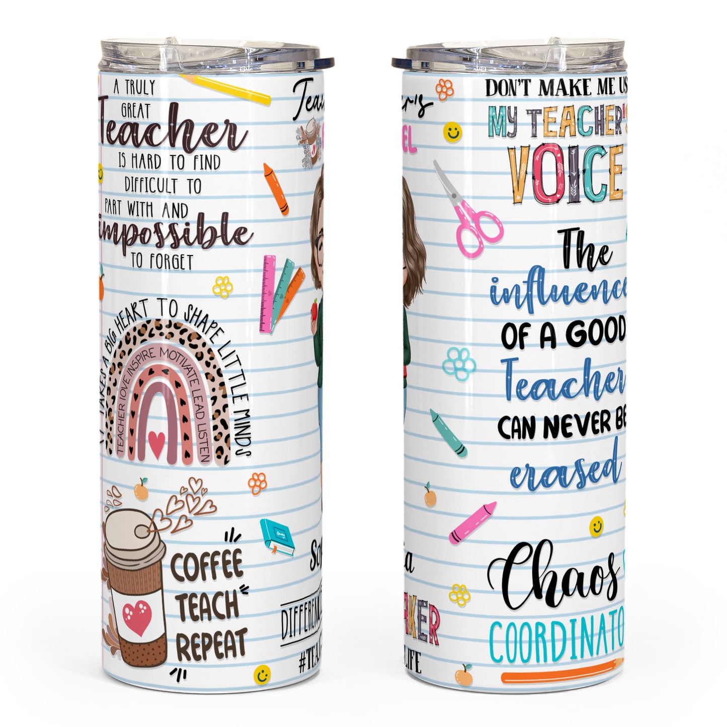 Teacher Fuel - Personalized Skinny Tumbler - Birthday, Thank You, Year End, School Leaving Gift For Teachers, Coworkers, Colleagues, Teacher Assistant