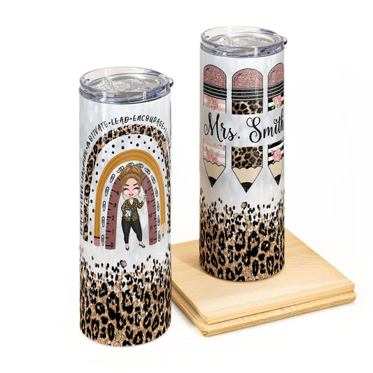 Teacher Life Leopard Version  - Personalized Skinny Tumbler - Birthday Gift For Teachers