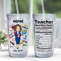 Teacher Nutrition Facts - Personalized Acrylic Tumbler With Straw
