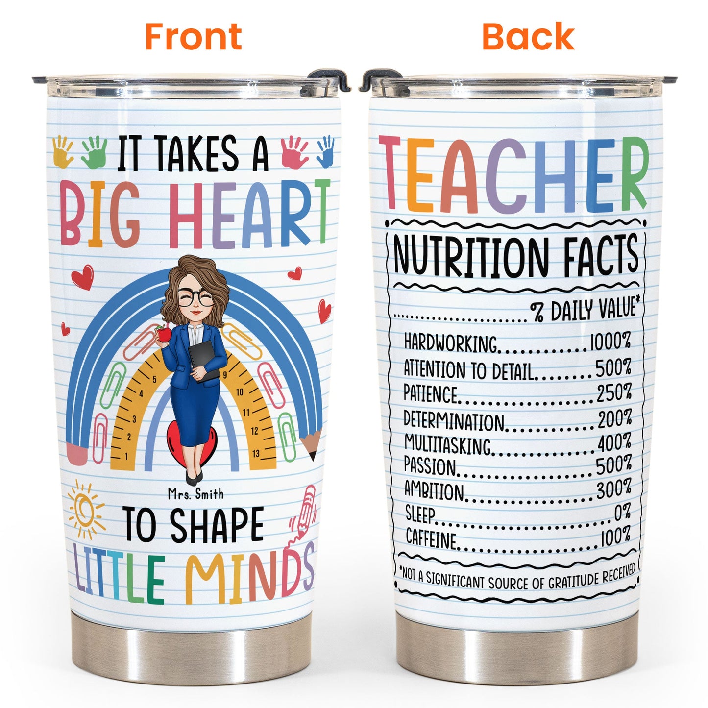 Teacher Nutrition Facts - Personalized Tumbler Cup