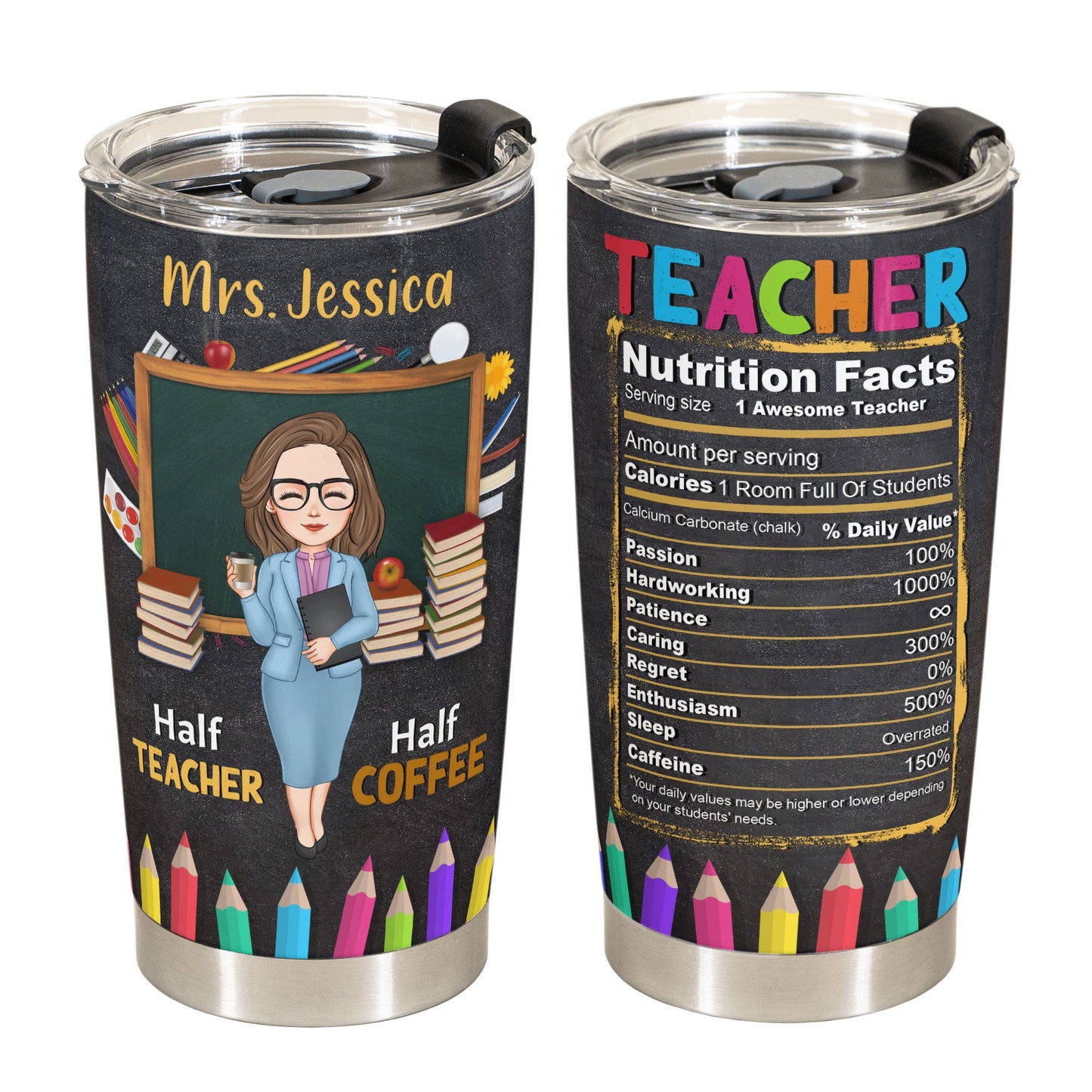 Teacher Nutrition Facts - Personalized Tumbler Cup