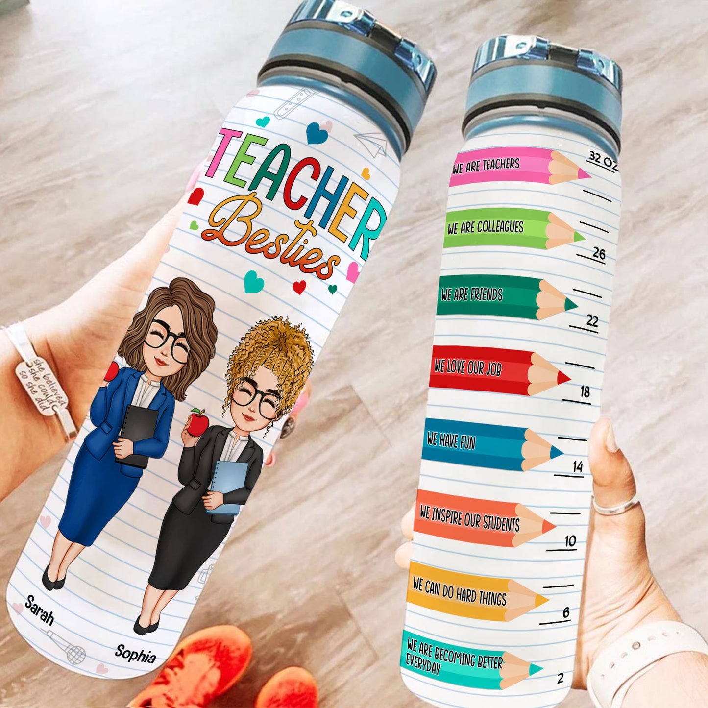 Teacher besties - Personalized Water Tracker Bottle