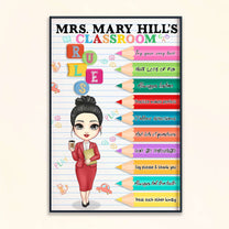 Teacher's Classroom Rules - Personalized Poster/Wrapped Canvas - Back To School, Classroom Decor Gift For Teacher, 1st Day Of School, New Teacher Gift