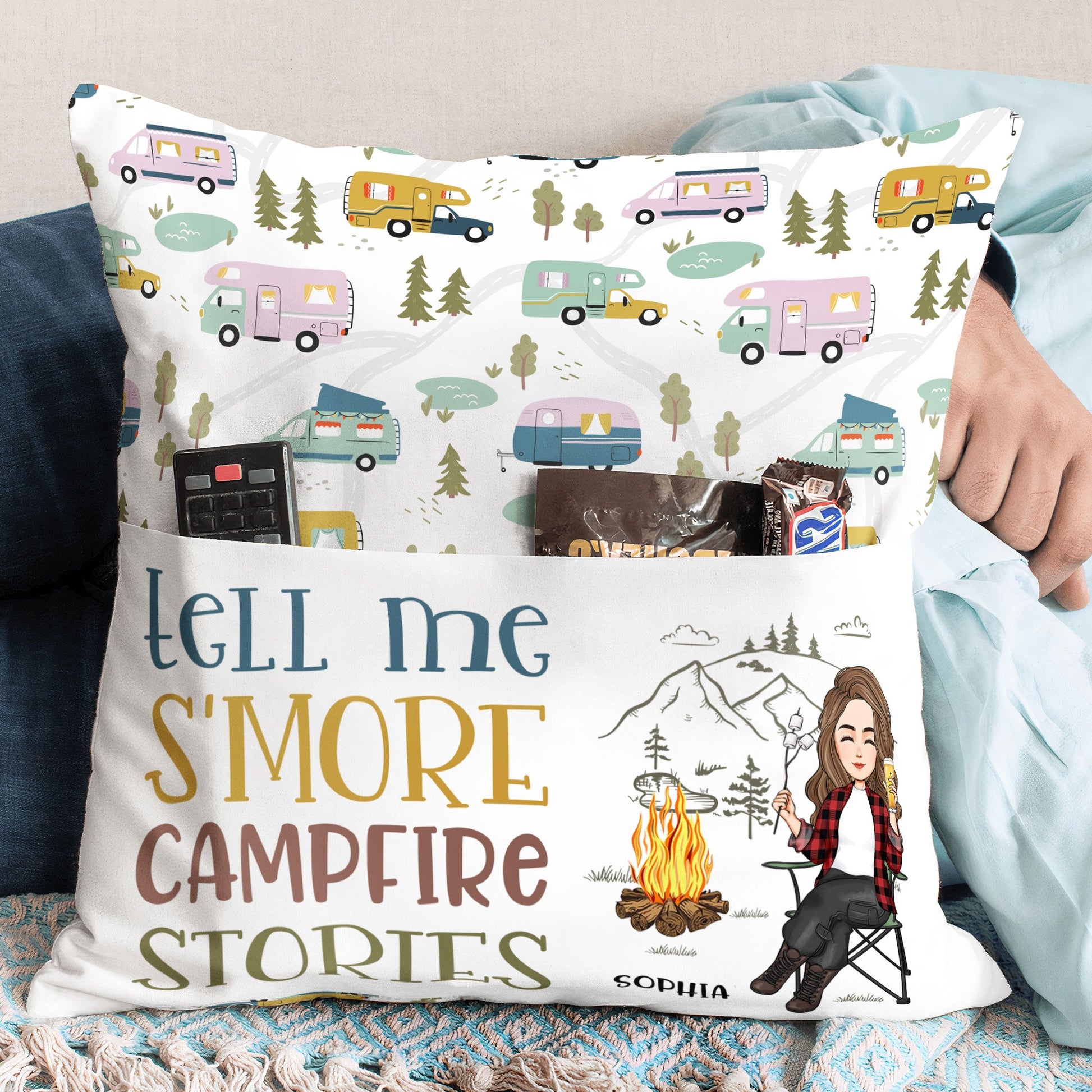 Tell Me S'more Campfire Stories - Personalized Pocket Pillow (Insert Included)