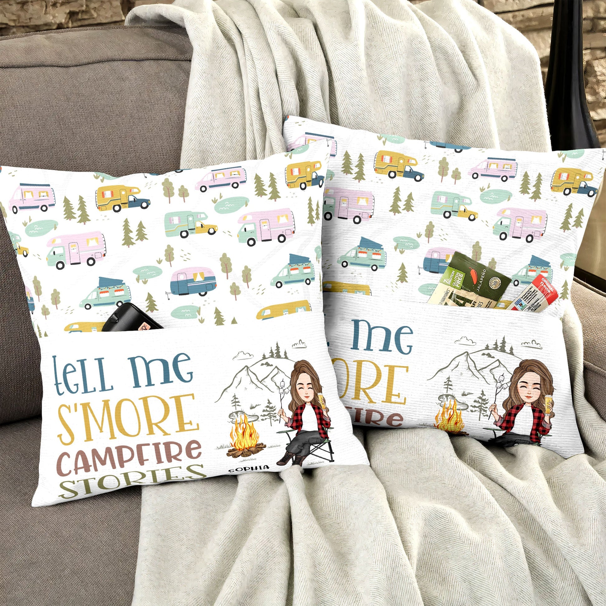 Tell Me S'more Campfire Stories - Personalized Pocket Pillow (Insert Included)