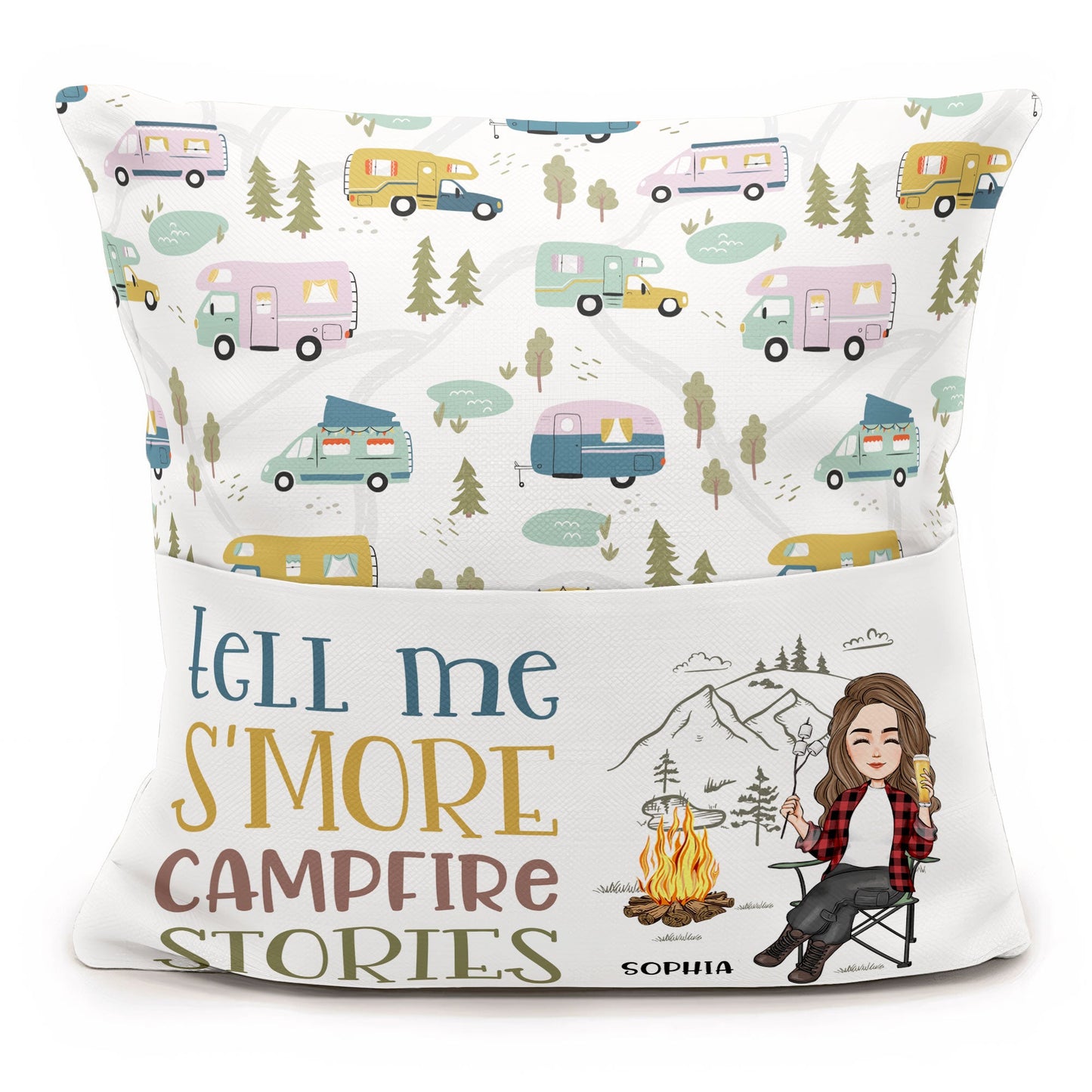 Tell Me S'more Campfire Stories - Personalized Pocket Pillow (Insert Included)