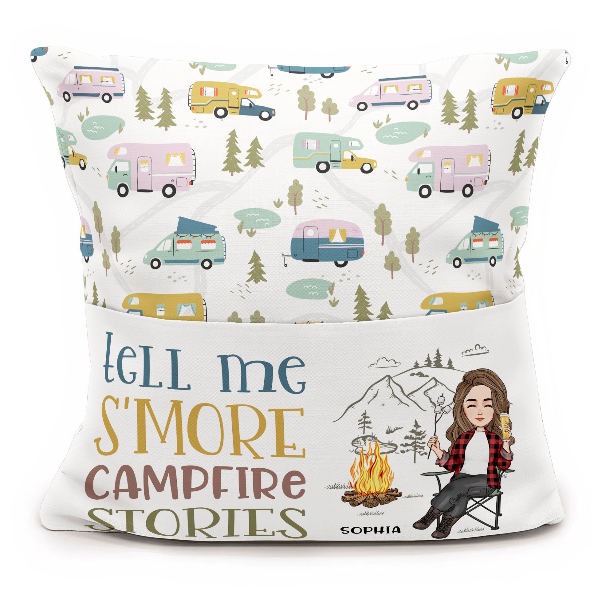 Tell Me S'more Campfire Stories - Personalized Pocket Pillow (Insert Included)
