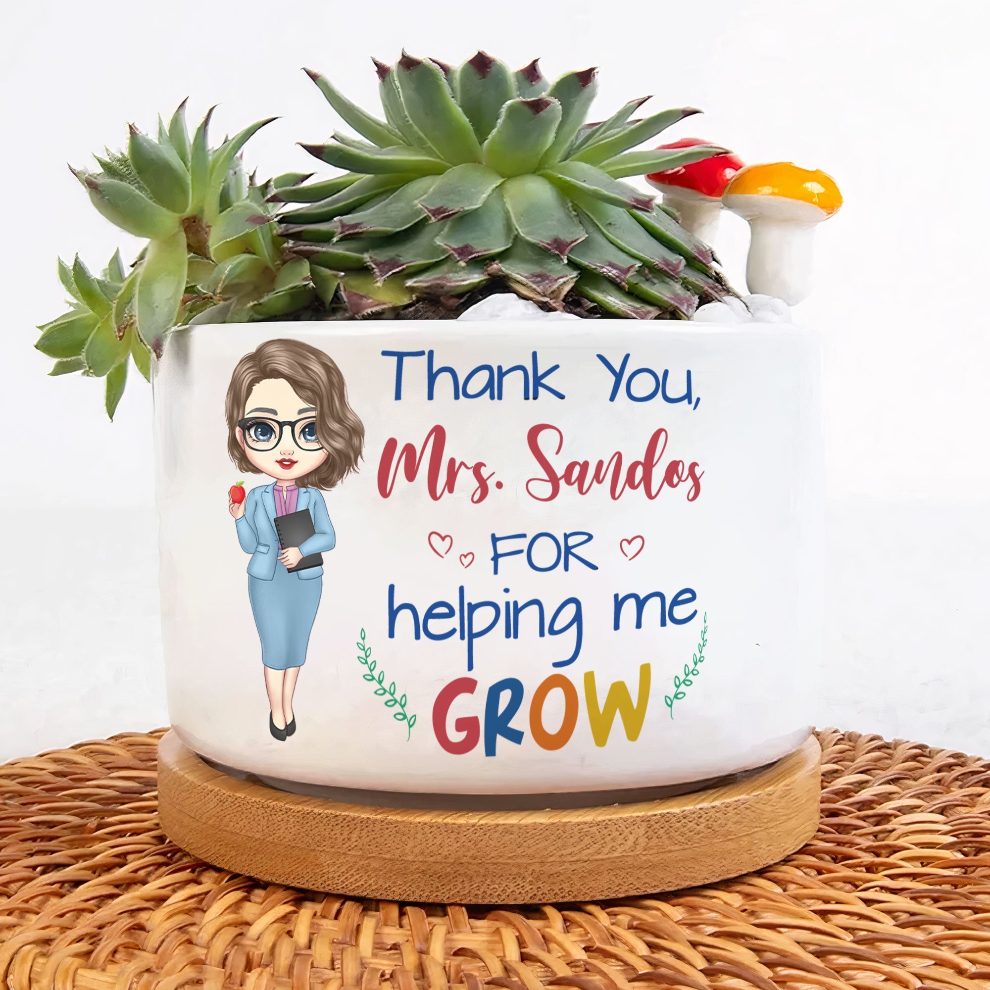 Thank You For Helping Me Grow - Personalized Ceramic Plant Pot With Tray