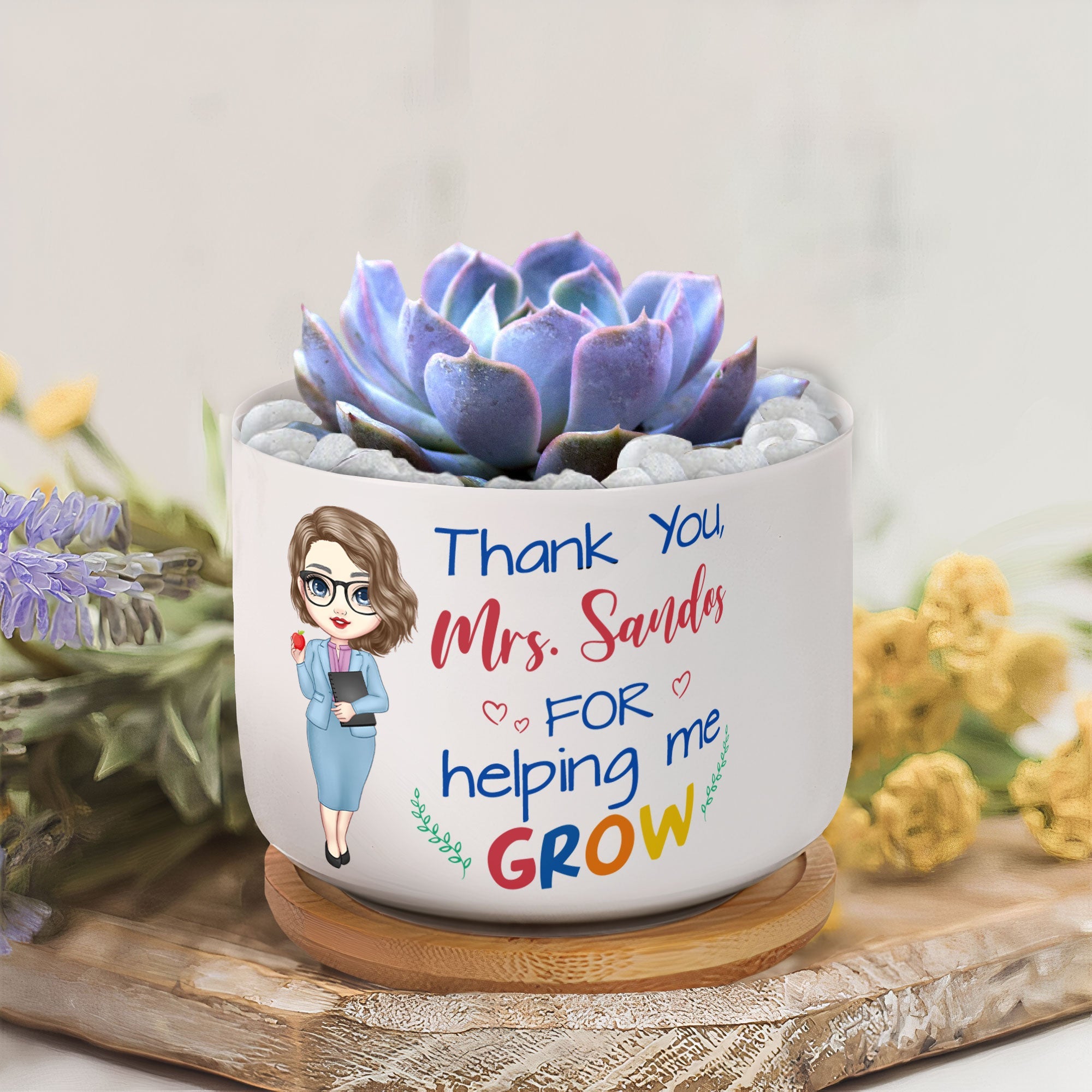 Thank You For Helping Me Grow - Personalized Ceramic Plant Pot With Tray