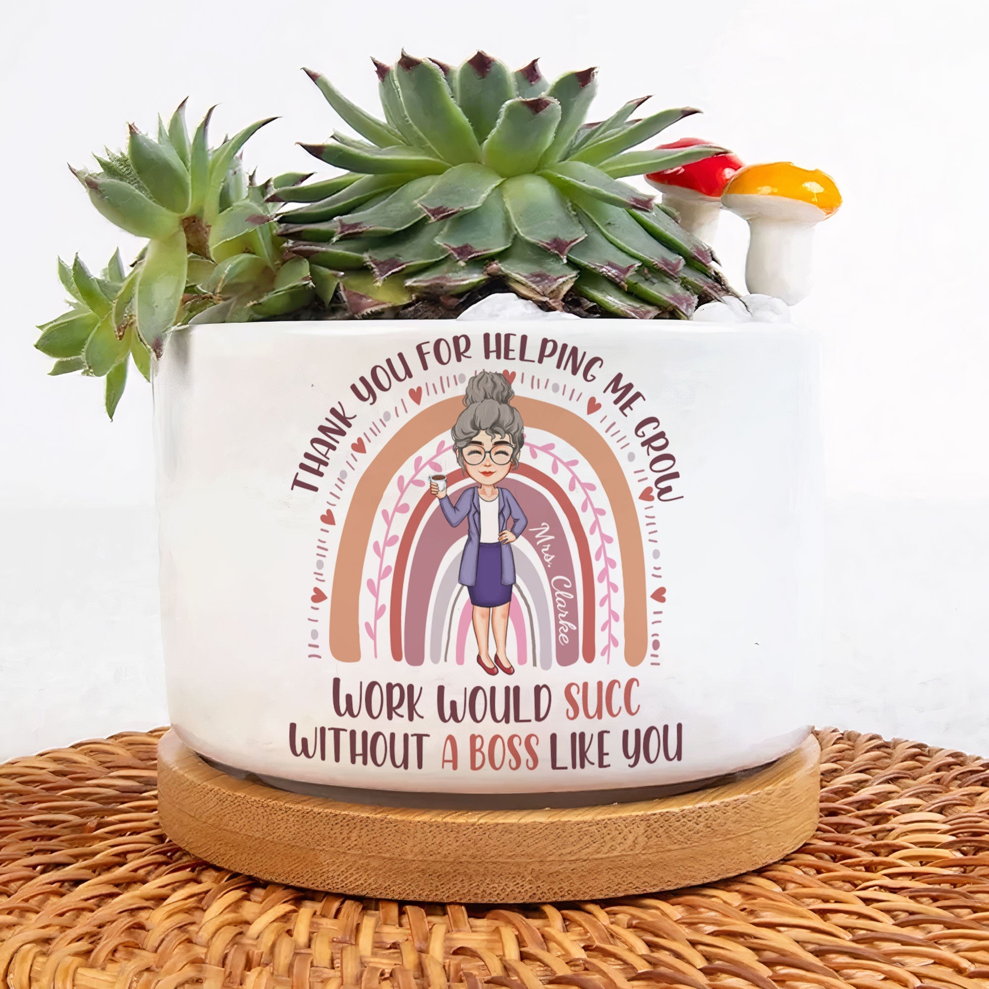 Thank You For Helping Me Grow, Boss - Personalized Ceramic Plant Pot With Tray