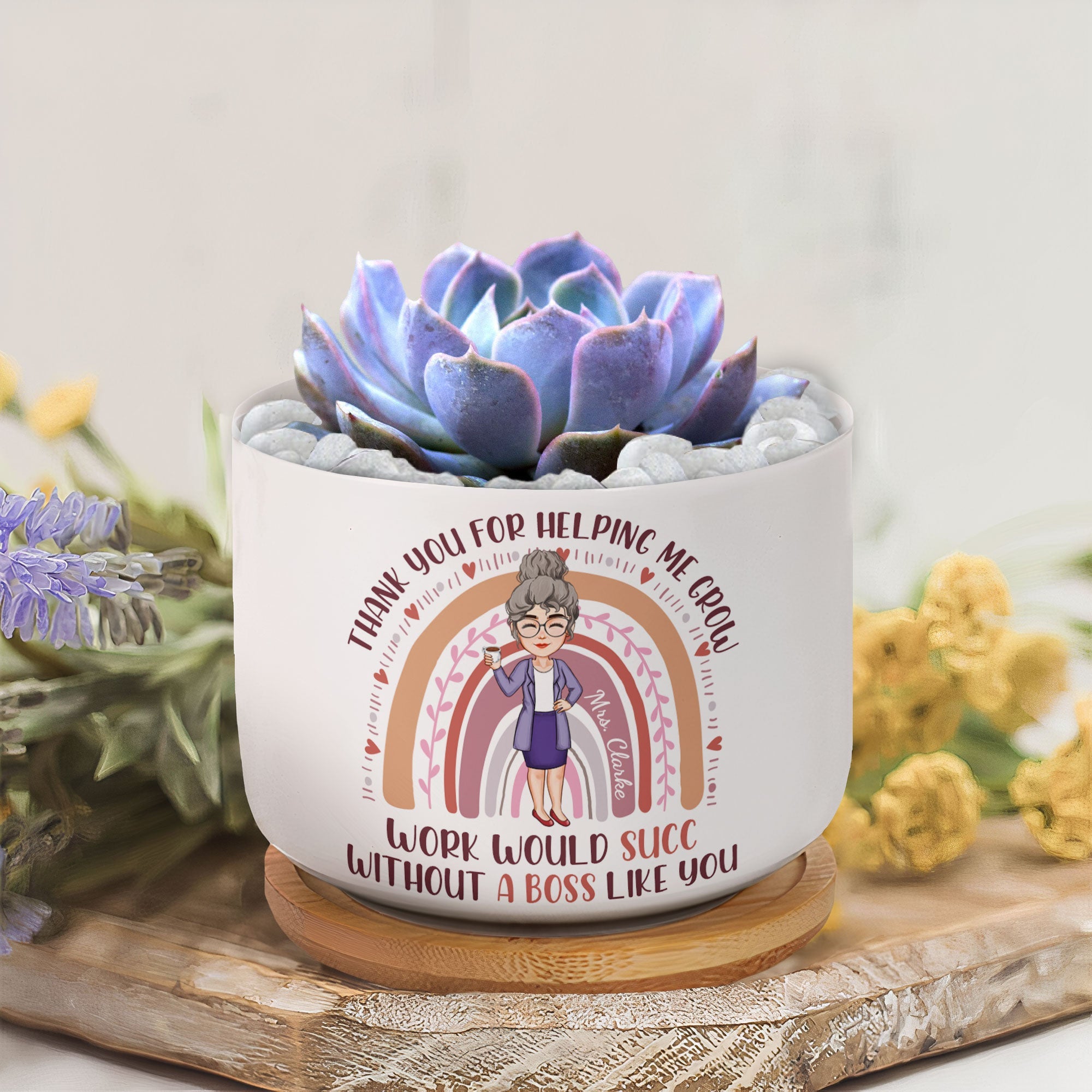 Thank You For Helping Me Grow, Boss - Personalized Ceramic Plant Pot With Tray