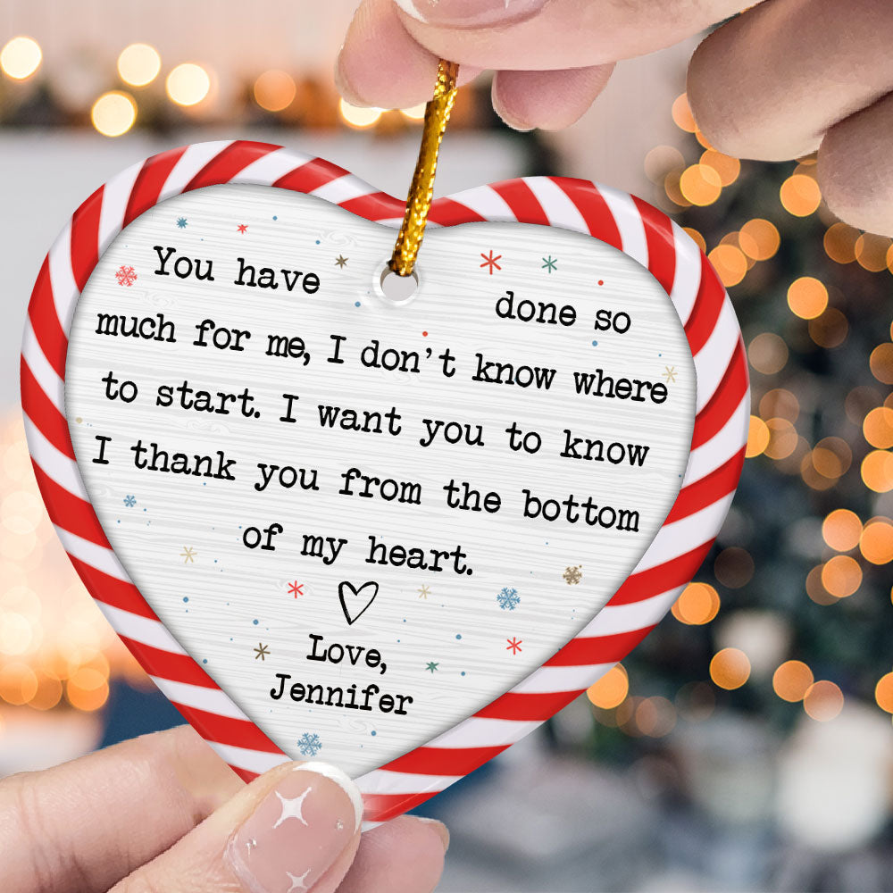 Thank You From The Bottom Of My Heart - Personalized Heart Shaped Ceramic Ornament