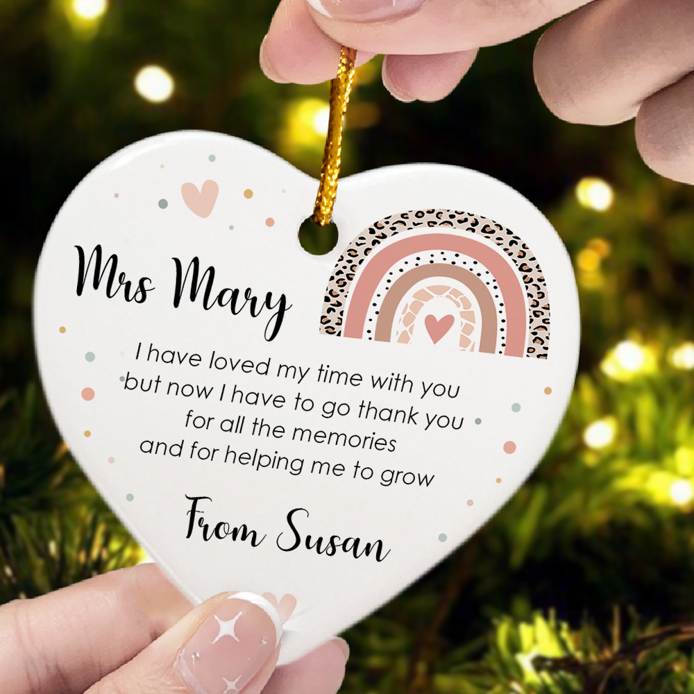 Thank You Teacher Boho Rainbow - Personalized Heart Shaped Ceramic Ornament