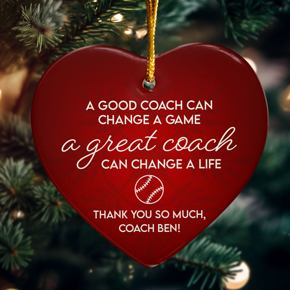 Thank You, Baseball Coach - Personalized Heart Shaped Ceramic Ornament