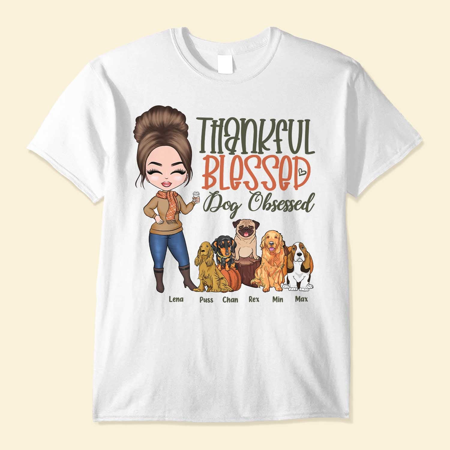 Thankful Blessed & Dog Obsessed - Personalized Shirt - Fall Season Gift For Dog Lover