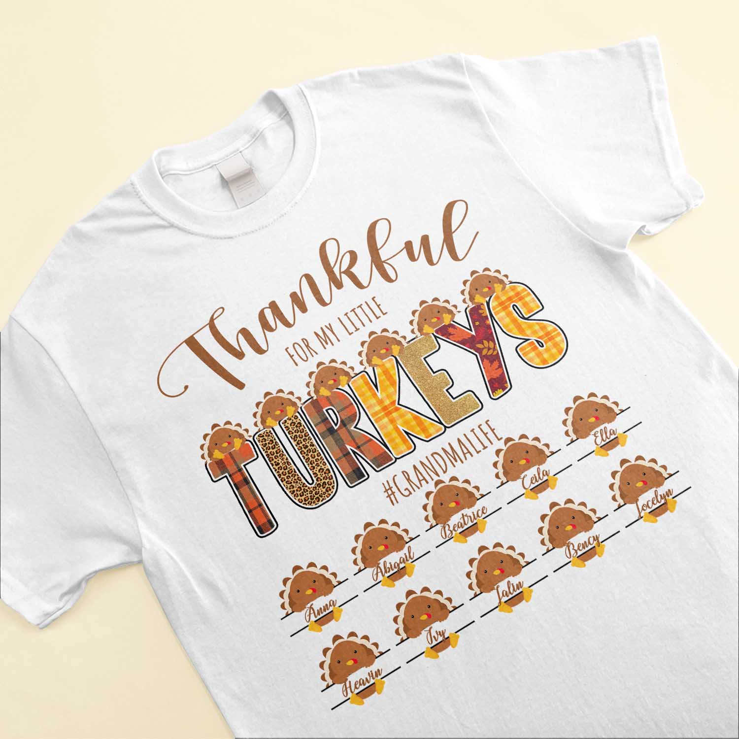 Thankful For My Little Turkeys - Personalized Shirt - Thanksgiving Gift For Grandma - Cute Turkeys