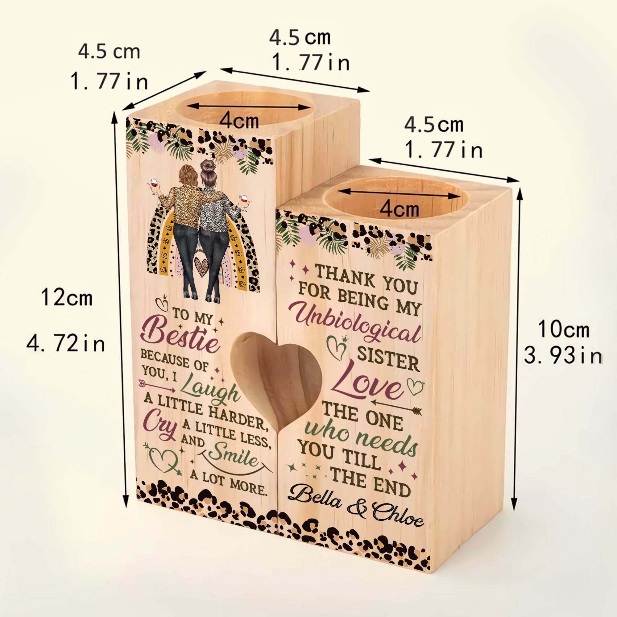 Thanks For Being My Unbiological Sister - Personalized Wood Candle Holder - Birthday, Heartwarming Gift For Besties, Friends, Soul Sisters, BFFs