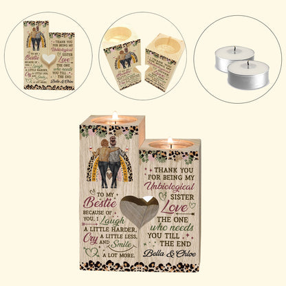 Thanks For Being My Unbiological Sister - Personalized Wood Candle Holder - Birthday, Heartwarming Gift For Besties, Friends, Soul Sisters, BFFs