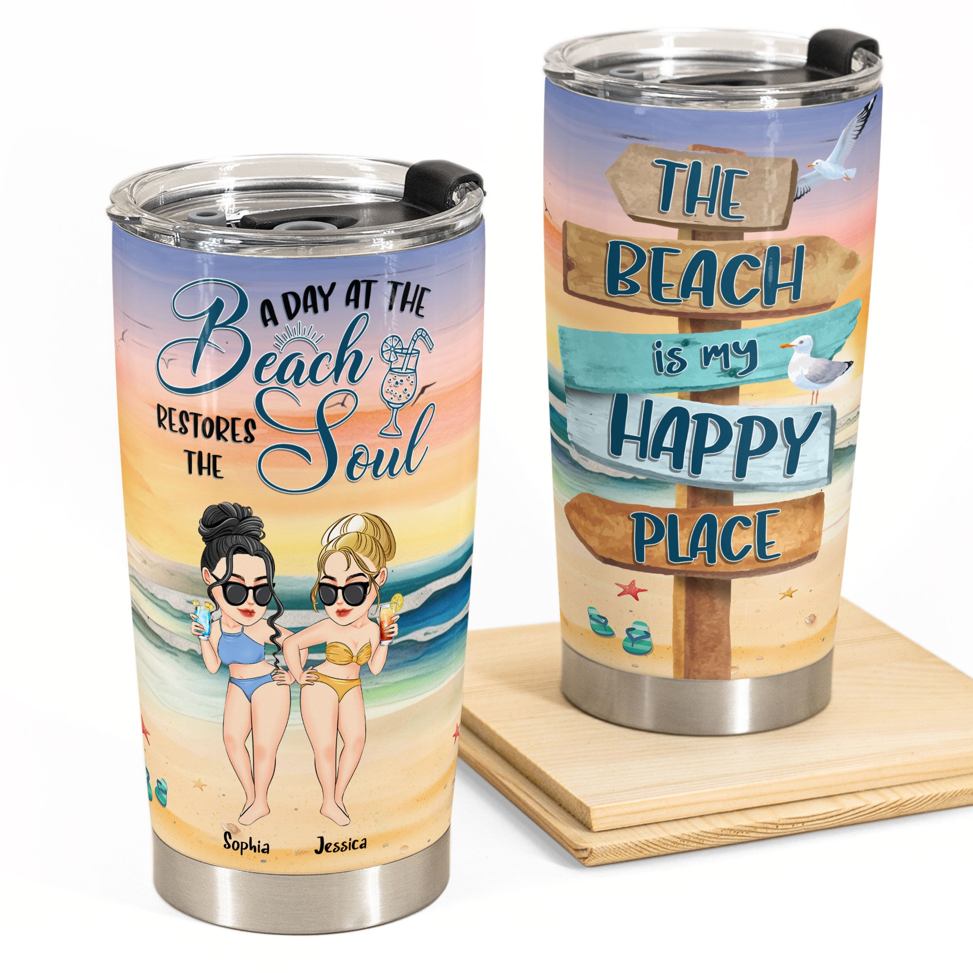 The Beach Is My Happy Place - Personalized Tumbler Cup