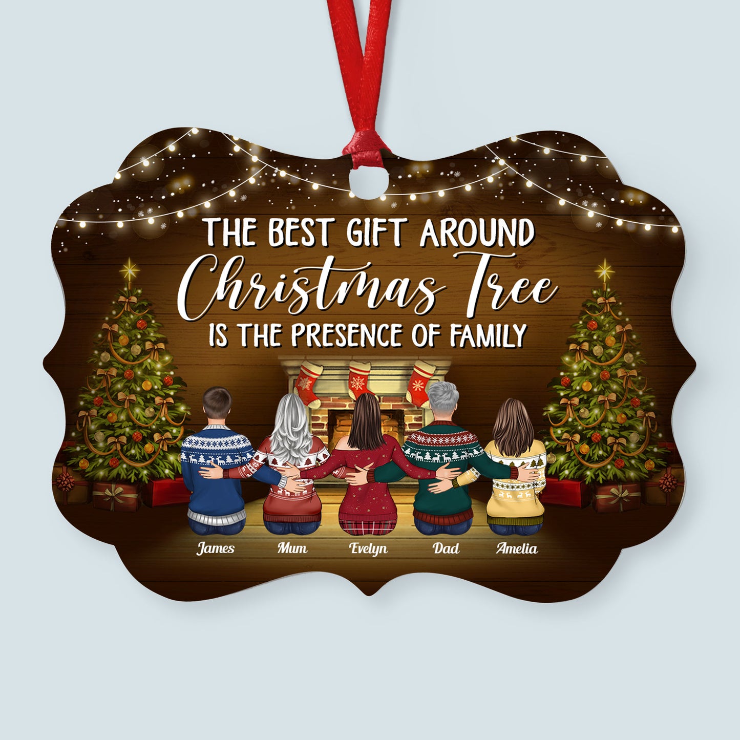 The Best Gift Around Christmas Tree Is Family - Personalized Aluminum Ornament - Christmas Gift For Dad, Mom, Siblings - Family Hugging