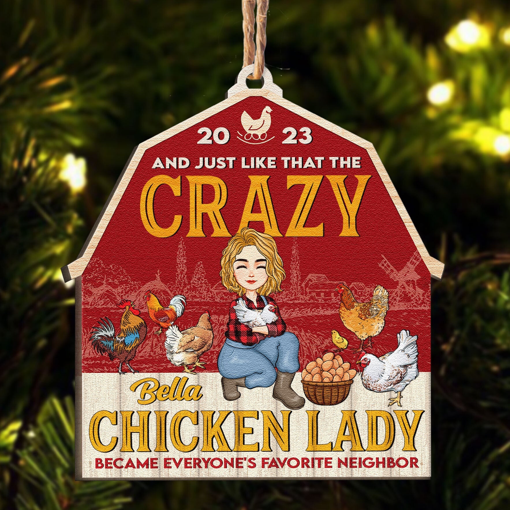 The Crazy Chicken Lady - Personalized Wooden Ornament