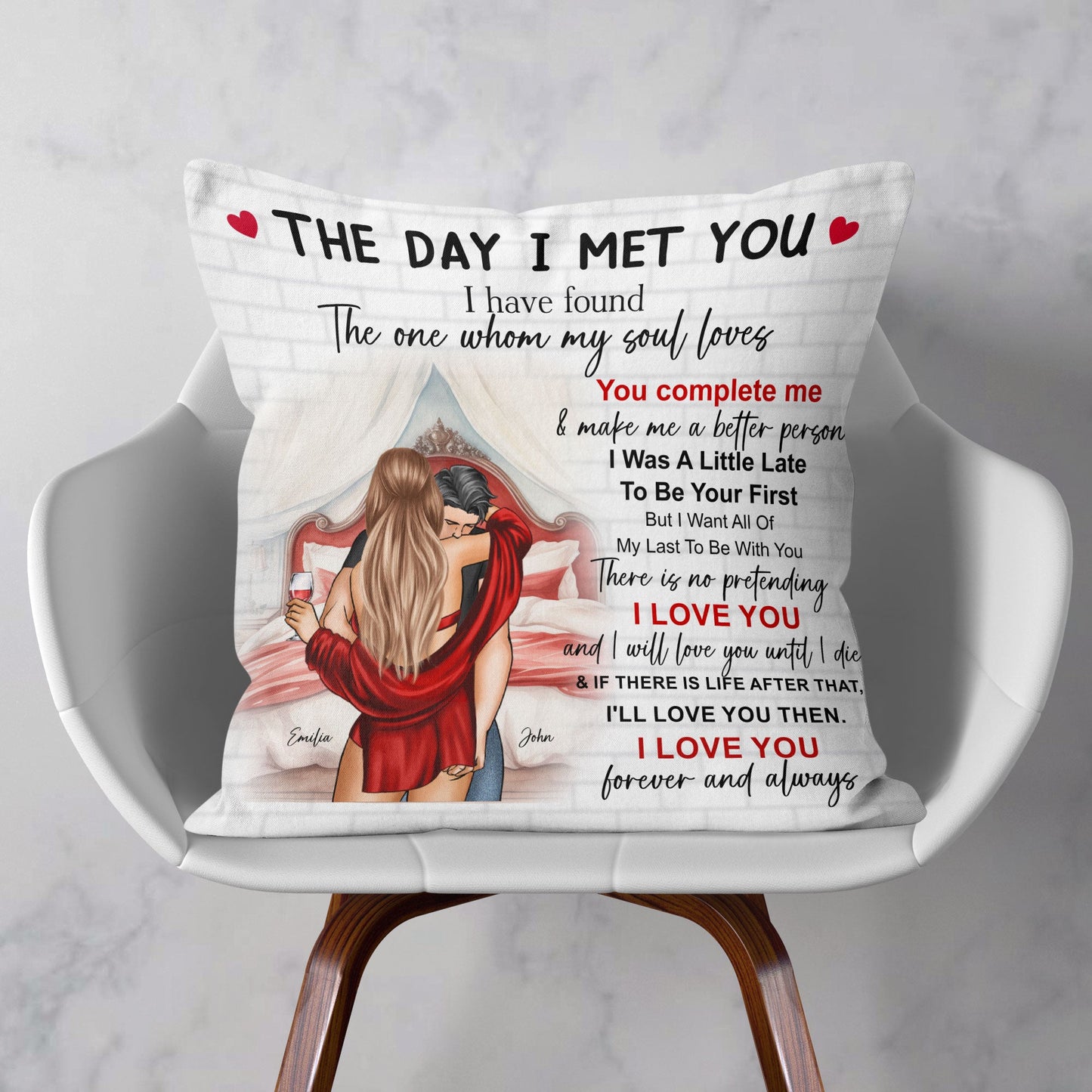 The Day I Met You Romantic Couples Valentines - Personalized Pillow (Insert Included)